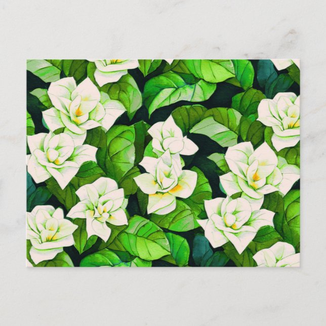 Carte Postale Gardénias blancs et feuilles vert jade (Devant)