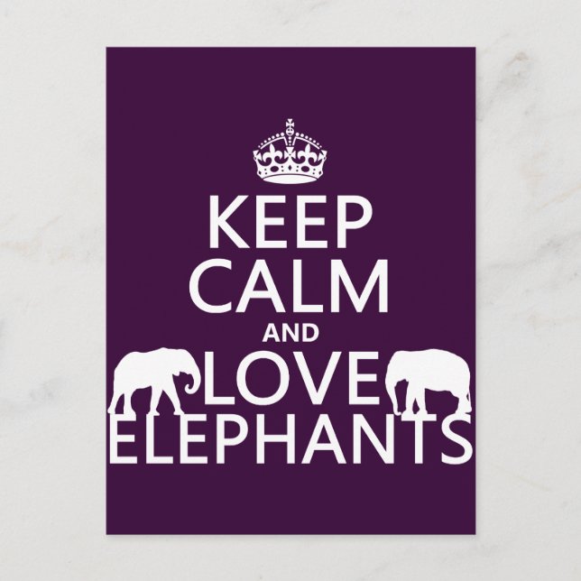 Carte Postale Gardez le calme et l'amour Eléphants (n'importe qu (Devant)