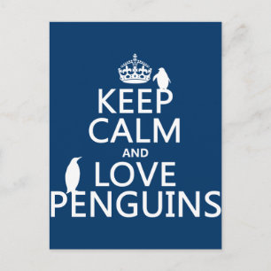 Carte Postale Gardez le calme et l'amour pingouins (n'importe qu