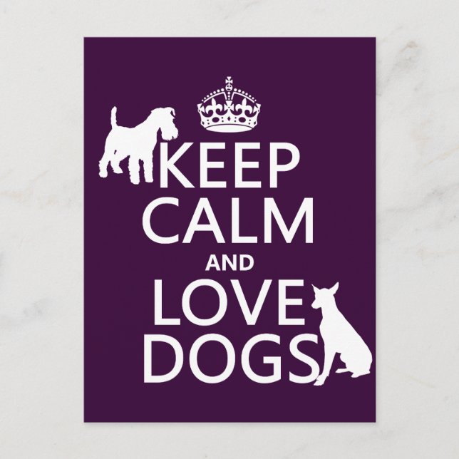 Carte Postale Gardez le calme et les chiens d'amour - toutes les (Devant)