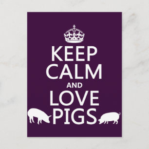Carte Postale Gardez le calme et les cochons d'amour (toutes les