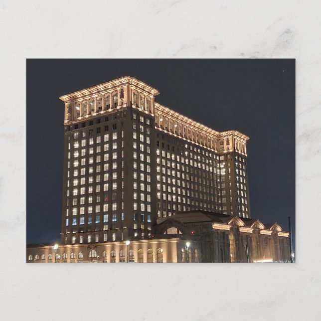 Carte Postale Gare de Detroit la nuit (Devant)