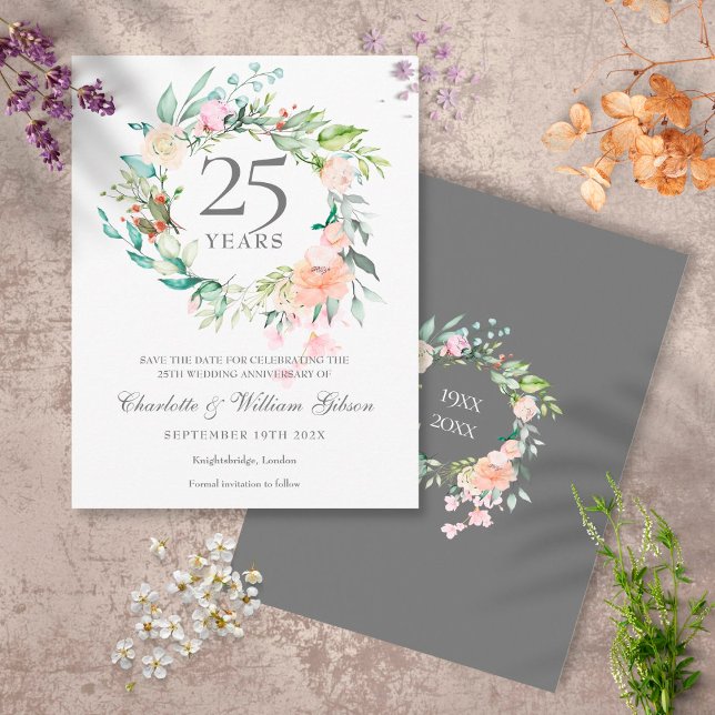 Carte Postale Garland rose 25e anniversaire Enregistrer la date (Créateur téléchargé)