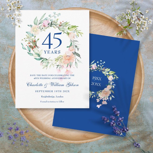 Carte Postale Garland rose 45e 65e anniversaire Enregistrer la d (Roses Garland 45th 65th Anniversary Save the Date Postcard)
