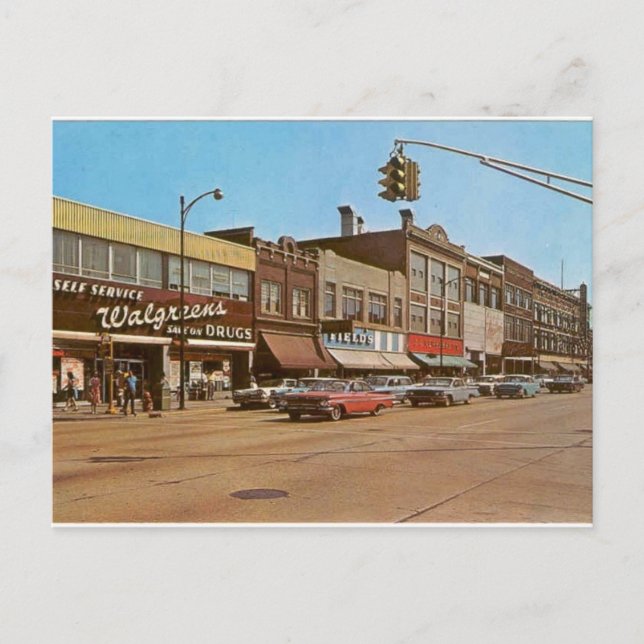 Carte Postale Gary IN du milieu du siècle - 6e et Broadway (Devant)