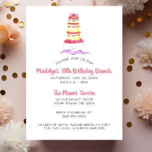 Carte Postale Gâteau à carreaux rose rayures Anniversaire Invita