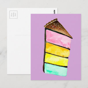 Carte Postale Gâteau arc-en-ciel miam aquarelle mignon art