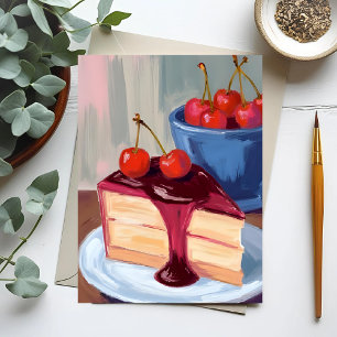 Carte Postale Gâteau au fromage cerise   Peinture de nourriture 