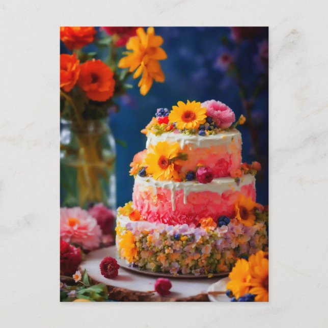 Carte Postale Gâteau aux fleurs (Devant)