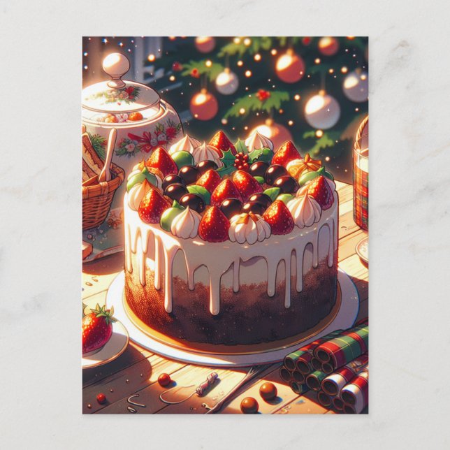 Carte Postale Gâteau aux fraises style Anime Nuit (Devant)