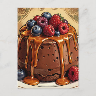 Carte Postale Gâteau aux fruits rouges et caramel au chocolat dé