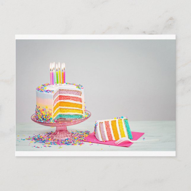 Carte Postale gâteau d'anniversaire arc-en-ciel (Devant)