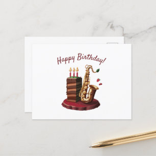 Carte Postale Gâteau d'anniversaire au chocolat Saxophone
