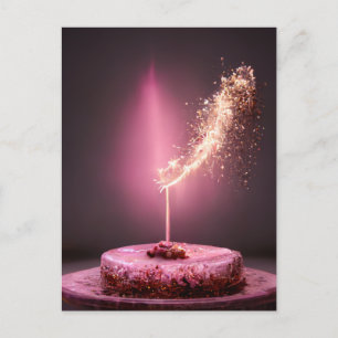 Carte Postale Gâteau d'anniversaire avec cierge magique 
