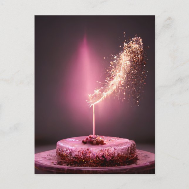 Carte Postale Gâteau d'anniversaire avec cierge magique  (Devant)