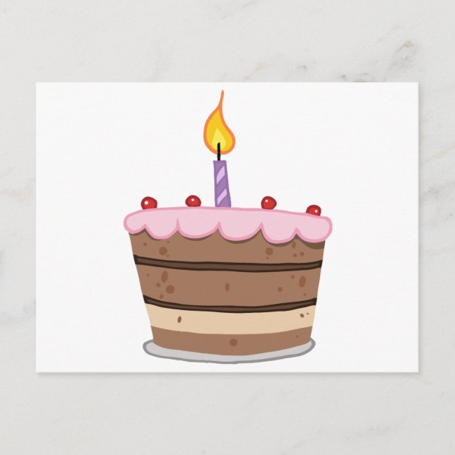 Carte Postale Gâteau D'Anniversaire Avec Une Bougie Lit (Devant)