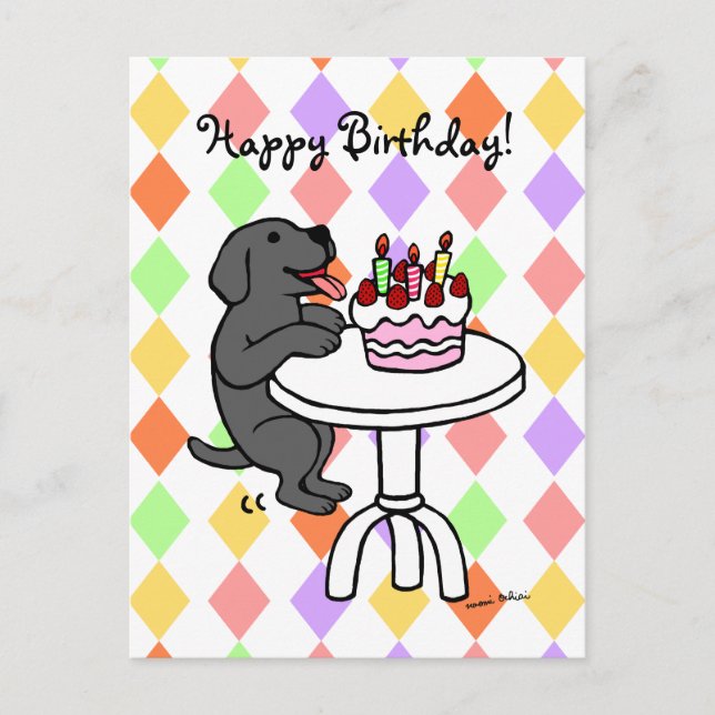Carte Postale Gâteau d'anniversaire Black Labrador Carton (Devant)