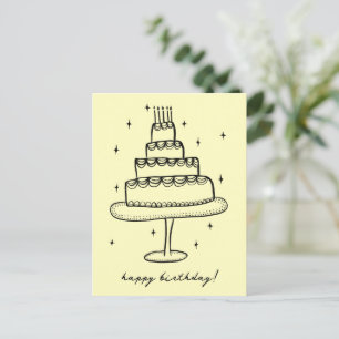 Carte Postale Gâteau d'anniversaire Croquis fantaisiste Doodle 