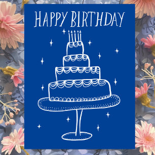 Carte Postale Gâteau d'anniversaire Croquis fantaisiste Doodle 