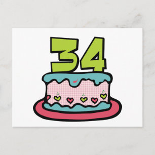 Carte Postale Gâteau d'anniversaire de 34 ans