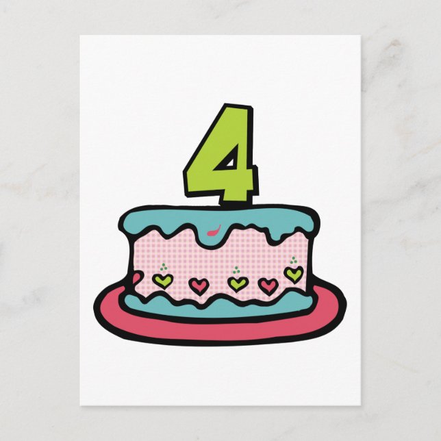 Carte Postale Gâteau d'anniversaire de 4 ans (Devant)