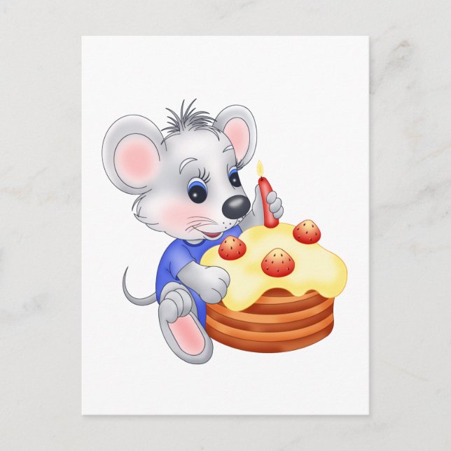 Carte Postale gâteau d'anniversaire de souris (Devant)