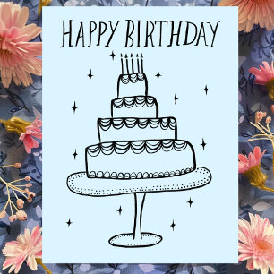 Carte Postale Gâteau d'anniversaire Dessin Fantaisiste