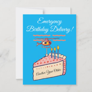 Carte Postale Gâteau d'anniversaire drôle livré par hélicoptère 