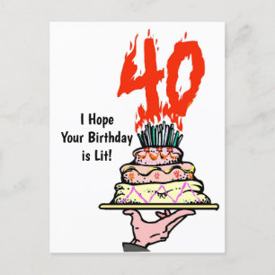 Carte Postale Gâteau d'anniversaire en feu avec 40 bougies