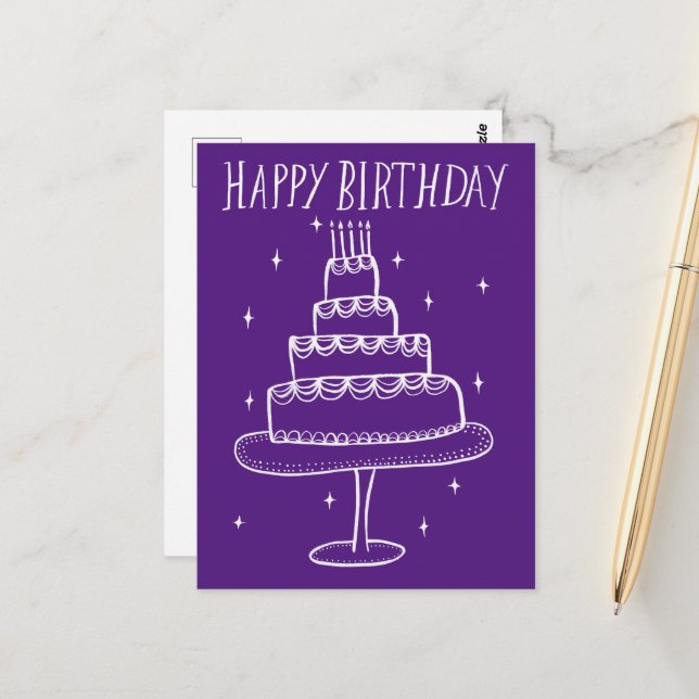 Carte Postale Gâteau d'anniversaire Esquisse fantaisiste Doodle  (Devant/Arrière en situation)