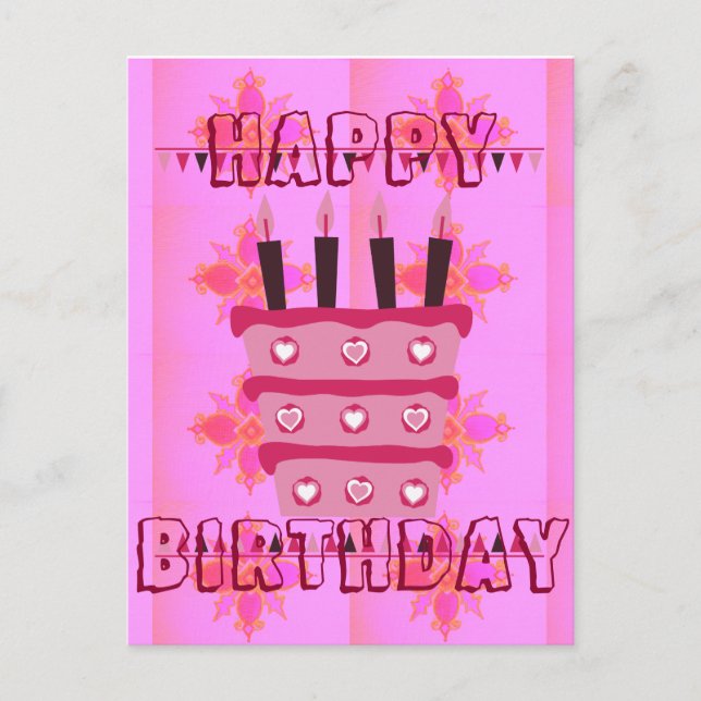 Carte Postale Gâteau d'anniversaire floral pour elle / Filles Ar (Devant)