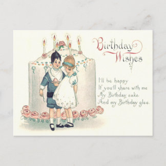 Carte Postale Gâteau d'anniversaire rose pour enfants mignons