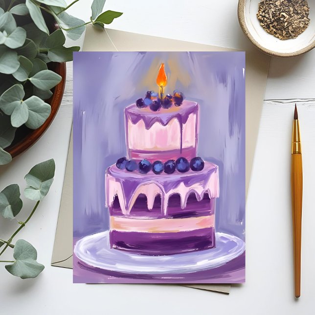 Carte Postale Gâteau d'anniversaire violet | Aquarelle (Créateur téléchargé)