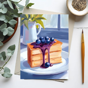 Carte Postale Gâteau de dessert en pâtisserie myrtille aquarelle