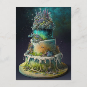 Carte Postale Gâteau de mariage en mauvaise herbe verte