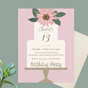 Carte Postale Gâteau Floral Rose Fête d'Anniversaire