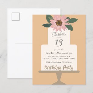 Carte Postale Gâteau Floral Rose Fête d'anniversaire 