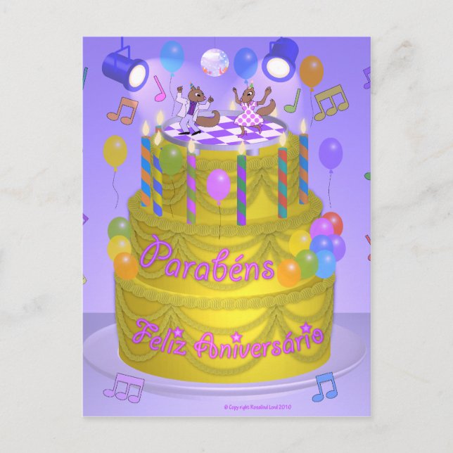 Carte Postale Gâteau "Joyeux Anniversaire" (portugais) (Devant)