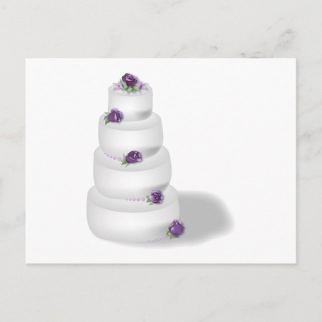 Carte Postale Gâteau Mariage à quatre étages avec Roses de lavan (Devant)
