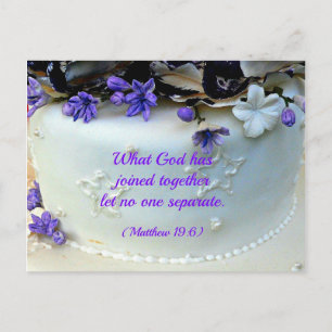 Carte Postale Gâteau mariage aux fleurs violettes avec verset de