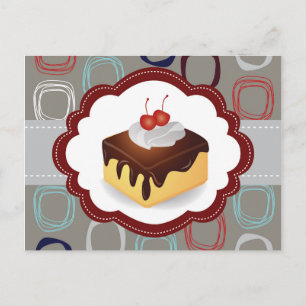 Carte Postale Gâteau marron/gris aux cerises