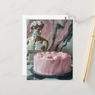 Carte Postale Gâteau rose et statue de marbre