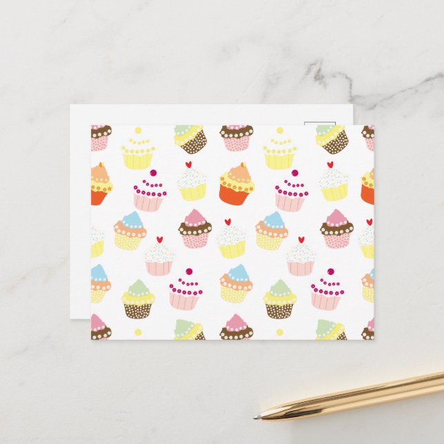 Carte Postale Gâteaux Cupcakes de Anniversaire Décorés Délicieux (Devant/Arrière en situation)