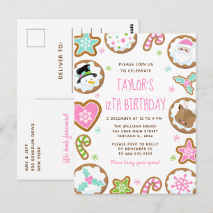 Carte Postale Gâteaux de Noël Fête d'anniversaire Rose et Vert