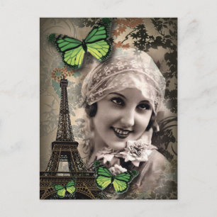 Carte Postale Gatsby art déco vintage fille fashionista parisien