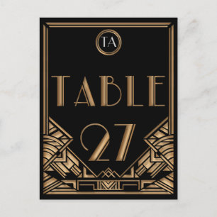 Carte Postale Gatsby style Art déco d'or noir Numéro de tableau
