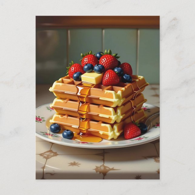 Carte Postale gaufres aux fraises et bleuets (Devant)