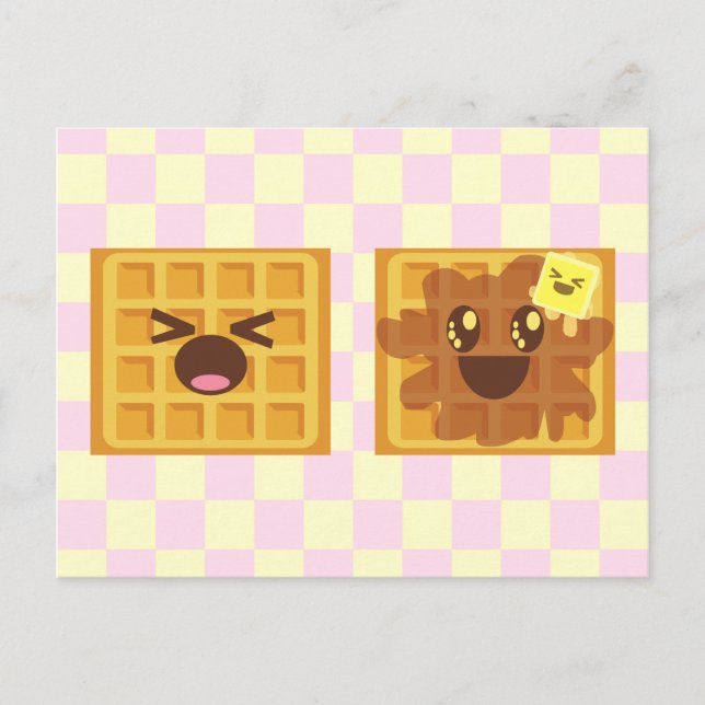 Carte Postale gaufres kawaii bon petit-déjeuner matinal! (Devant)