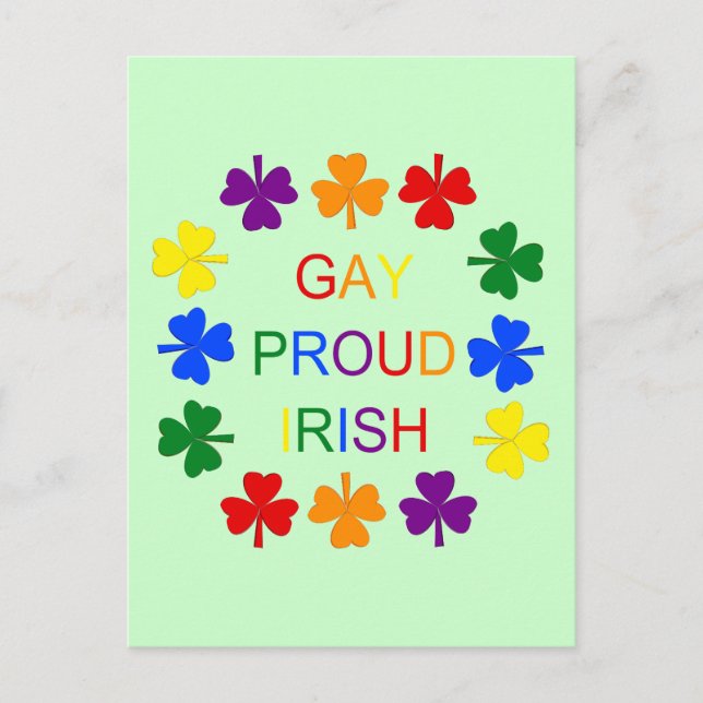 Carte Postale Gay Fier Irlandais LGBT Rainbow Shamrocks (Devant)