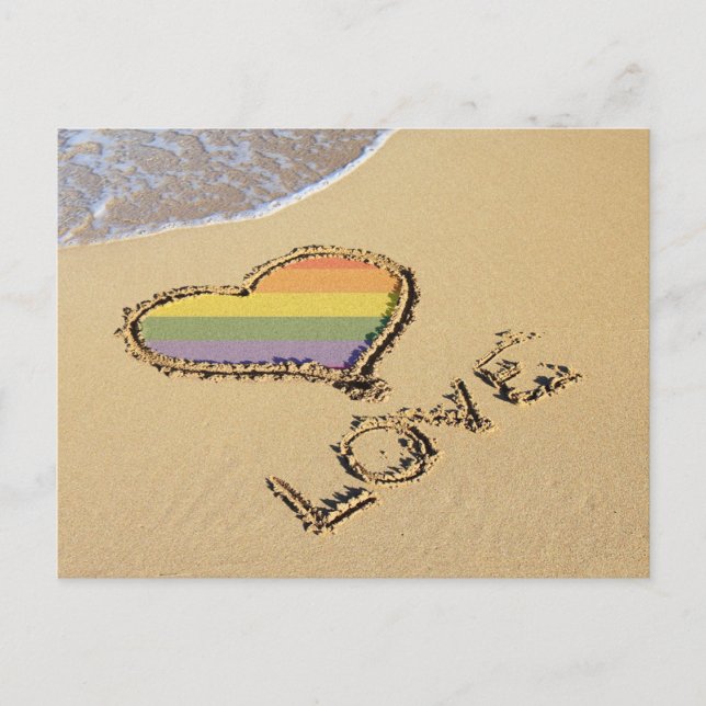 Carte Postale Gay Rainbow Amour Coeur Dans Le Sable (Devant)
